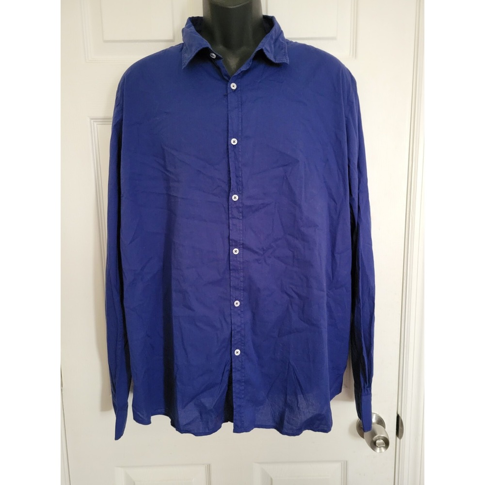 Europann Saint Tropez Mens Button Down Long Sleeve Shirt Cobalt Blue